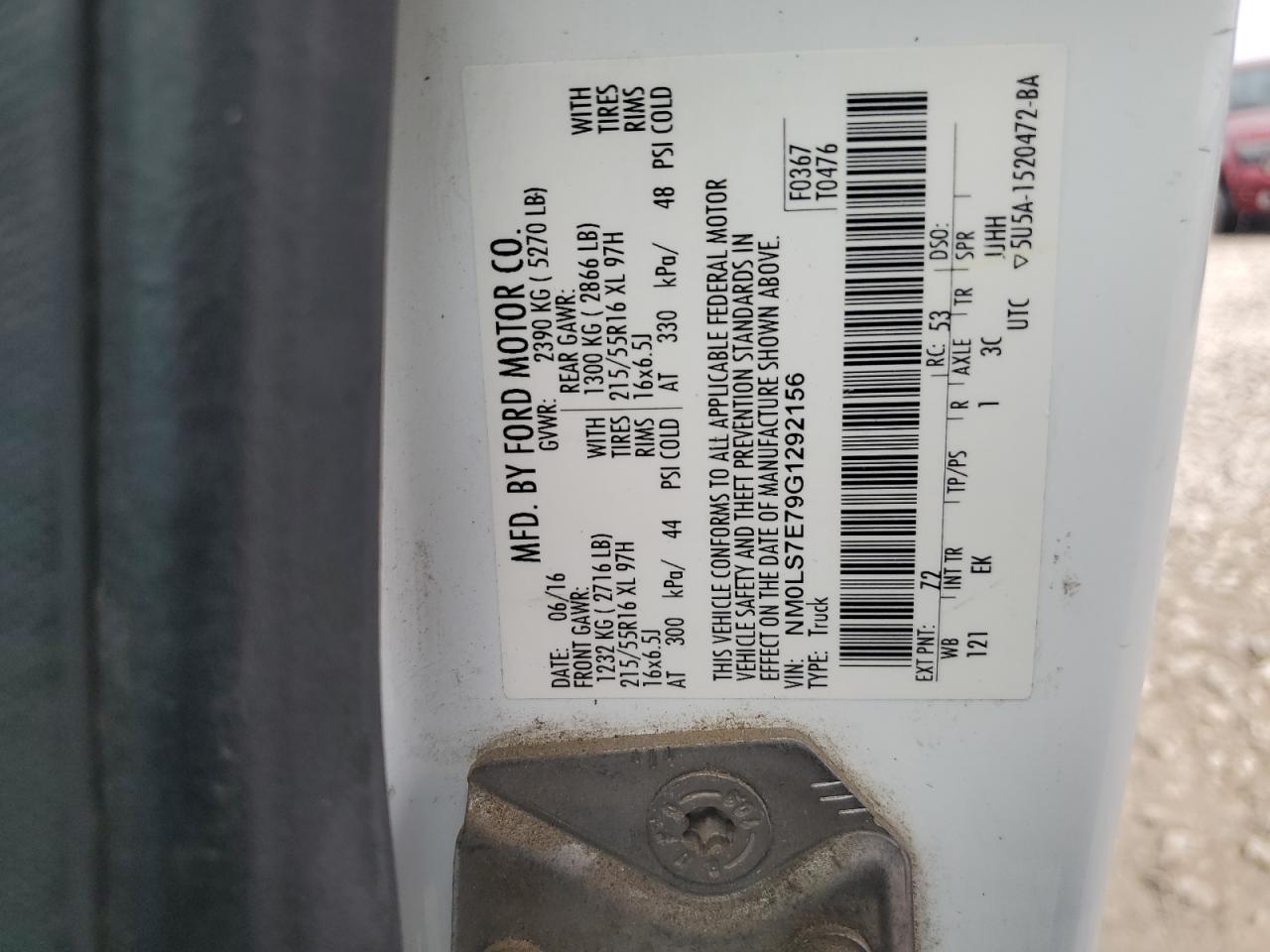 NM0LS7E79G1292156 FORD TRANSIT 2016