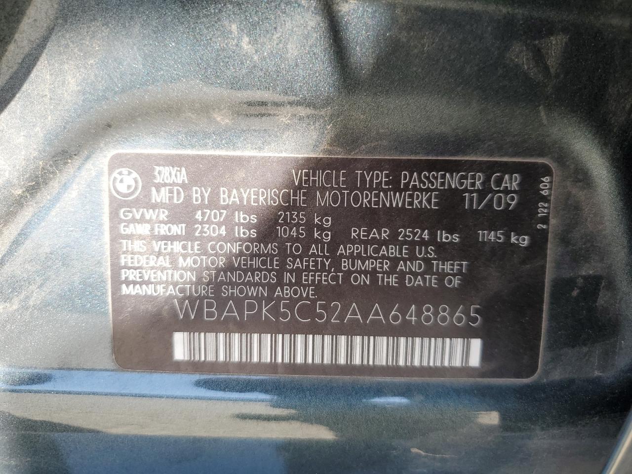 WBAPK5C52AA648865 2010 BMW 328 Xi Sulev