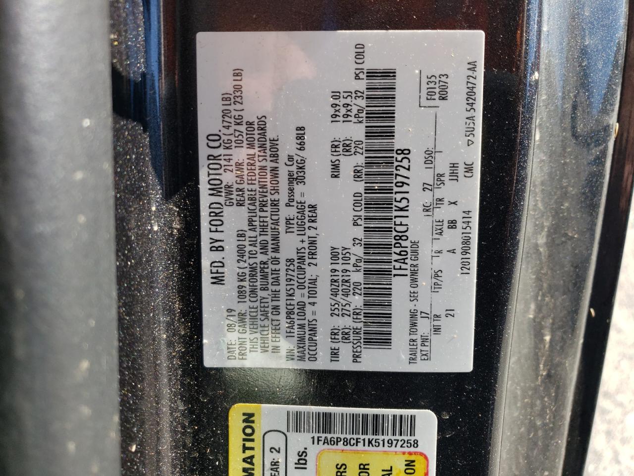 1FA6P8CF1K5197258 2019 Ford Mustang Gt