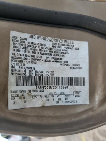 2002 Ford Taurus Ses VIN: 1FAFP55U72G110560 Lot: 57392344