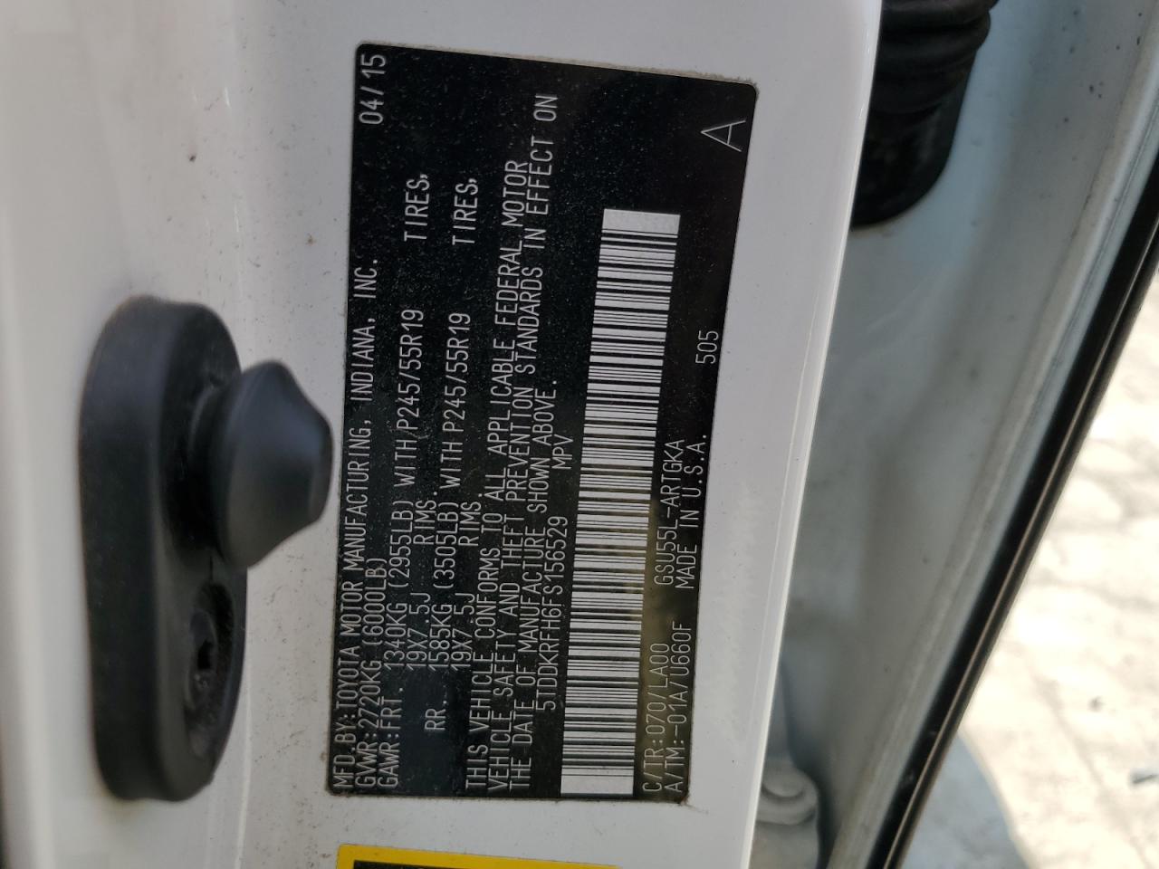 5TDDKRFH6FS156529 2015 Toyota Highlander Limited