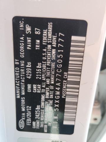 2012 Kia Optima Lx VIN: 5XXGM4A77CG051777 Lot: 60513774