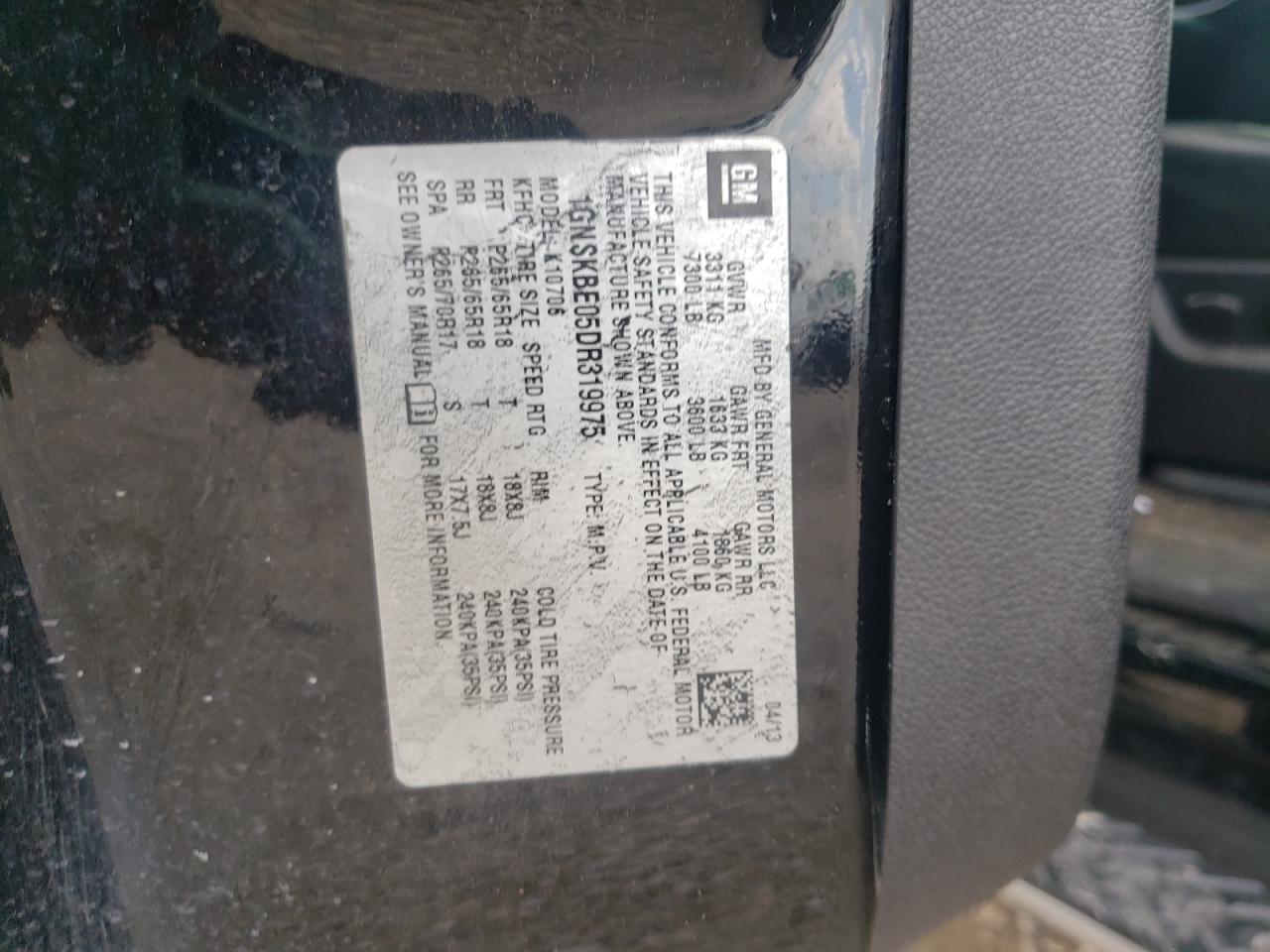 1GNSKBE05DR319975 2013 Chevrolet Tahoe K1500 Lt