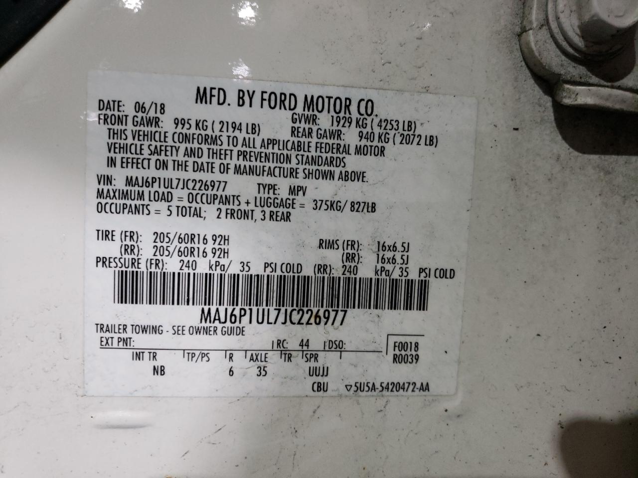 MAJ6P1UL7JC226977 FORD ECOSPORT 2018