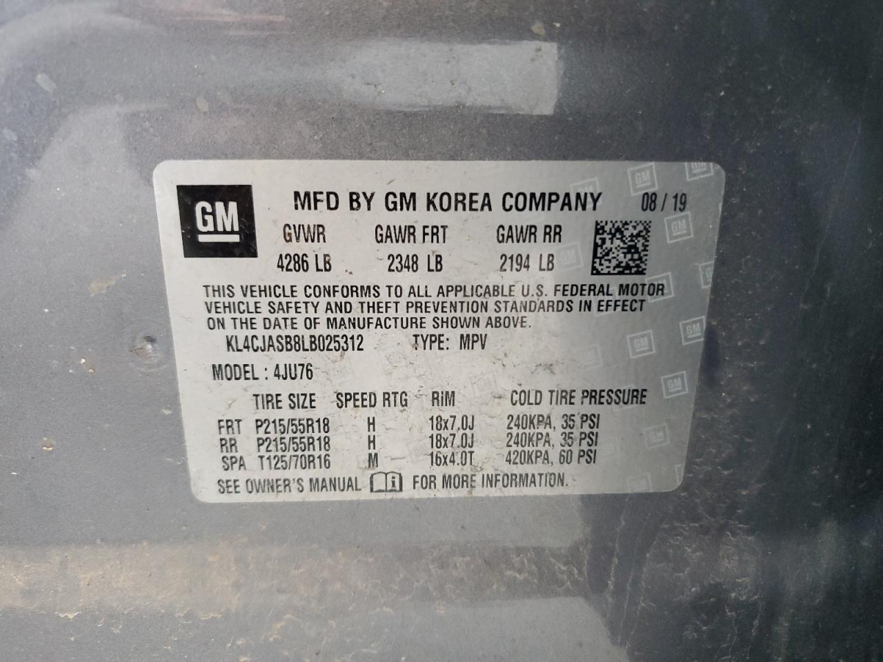 KL4CJASB8LB025312 2020 Buick Encore Preferred