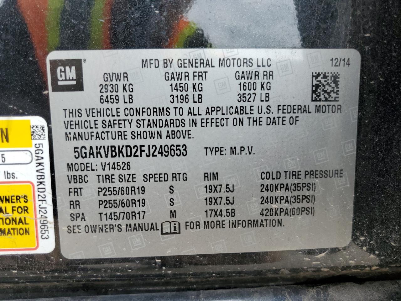 5GAKVBKD2FJ249653 2015 Buick Enclave