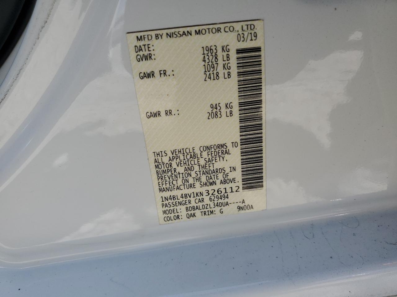 1N4BL4BV1KN326112 NISSAN ALTIMA 2019
