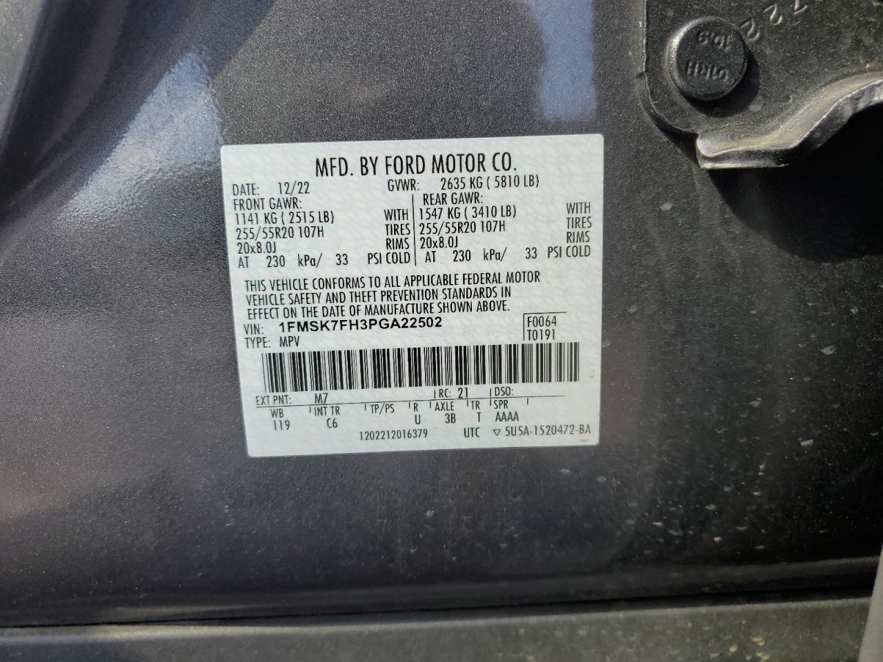 1FMSK7FH3PGA22502 FORD EXPLORER 2023