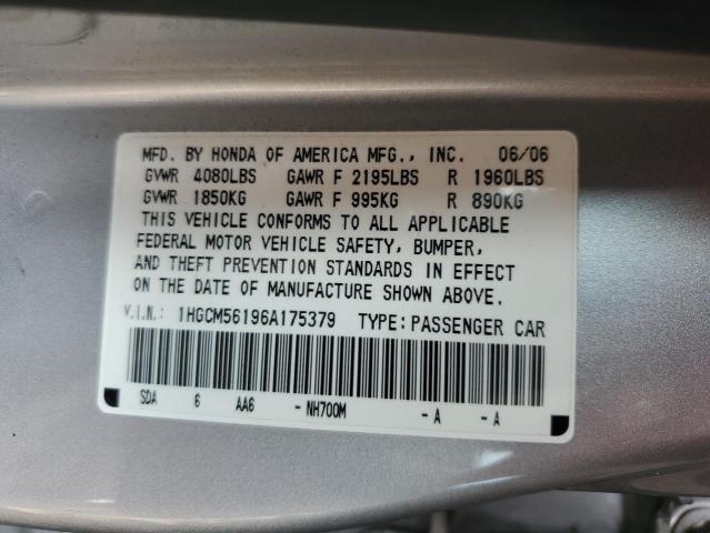 2006 Honda Accord Value VIN: 1HGCM56196A175379 Lot: 59164664