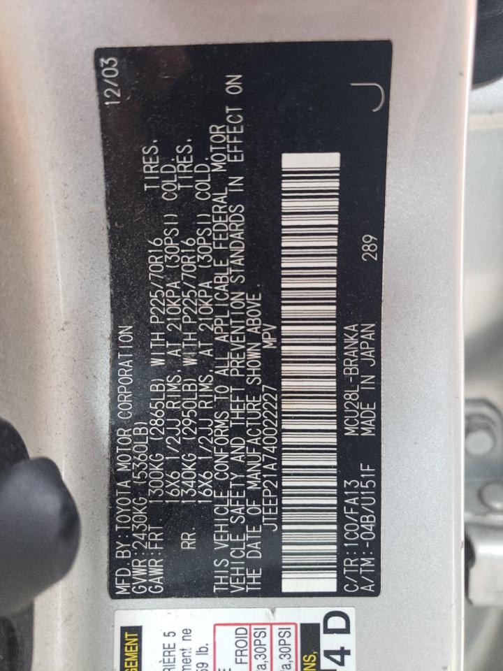 JTEEP21A740022227 2004 Toyota Highlander