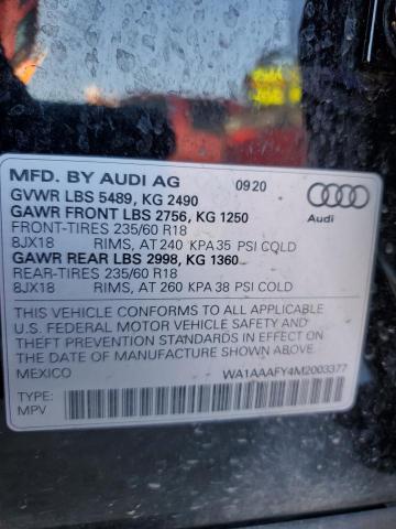 VIN WA1AAAFY4M2003377 2021 Audi Q5, Premium no.13