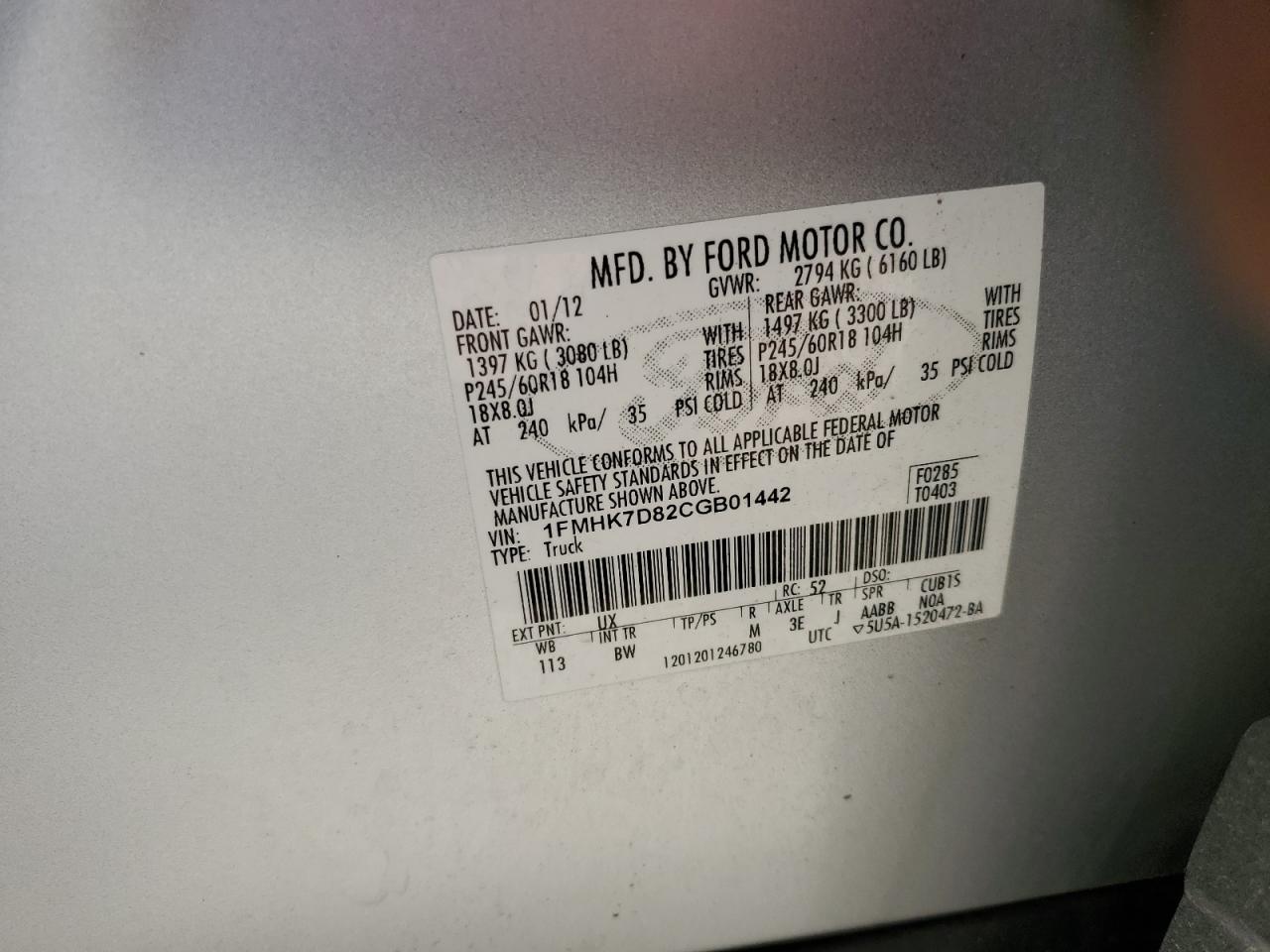 1FMHK7D82CGB01442 2012 Ford Explorer Xlt