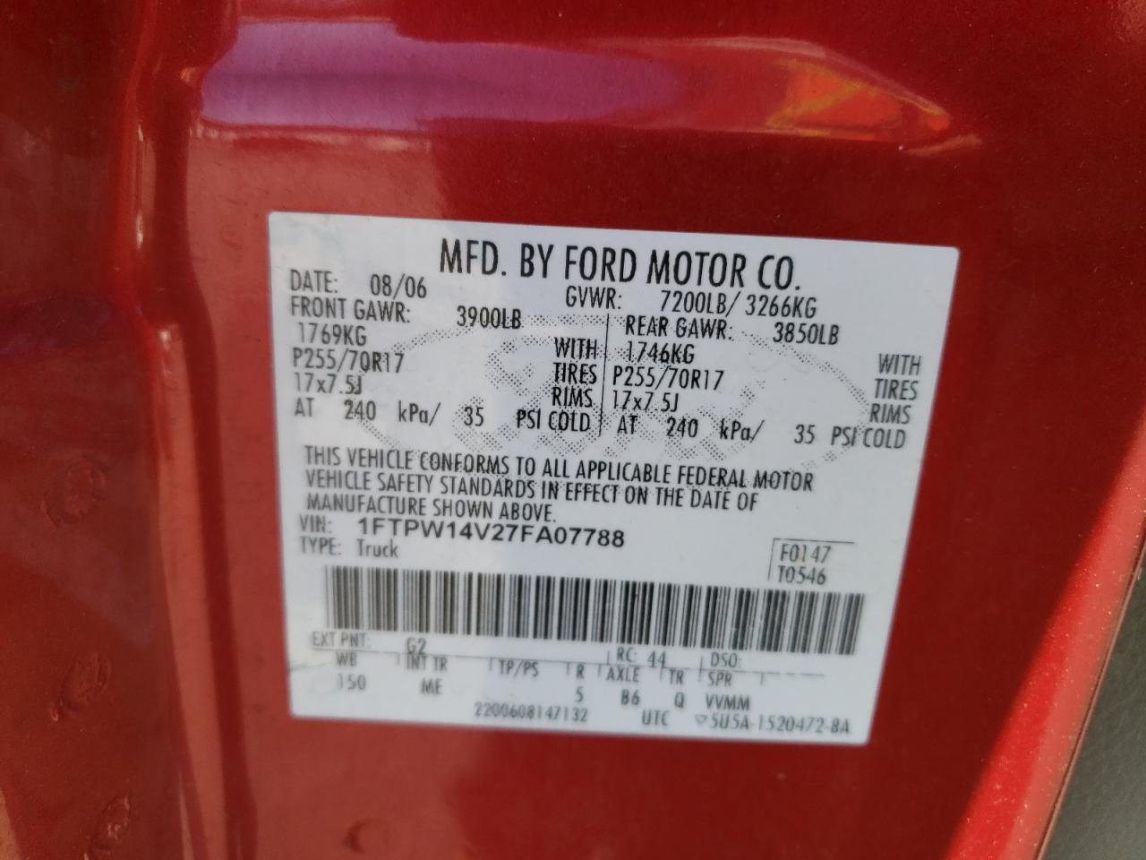 1FTPW14V27FA07788 2007 Ford F150 Supercrew