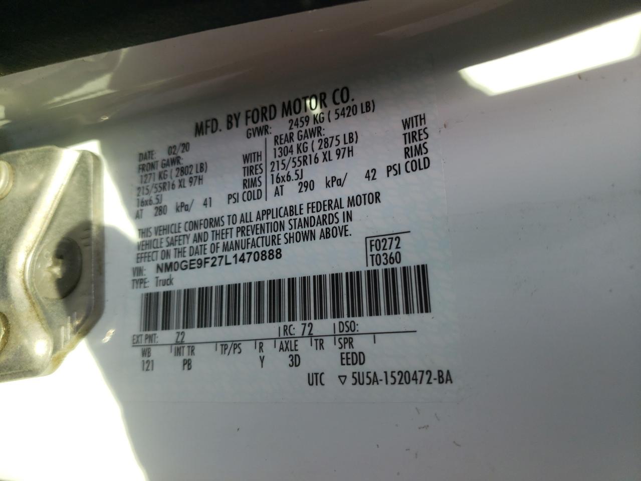 NM0GE9F27L1470888 2020 Ford Transit Connect Xlt