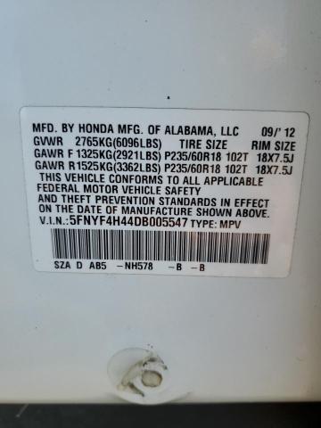 2013 Honda Pilot Ex VIN: 5FNYF4H44DB005547 Lot: 58301864