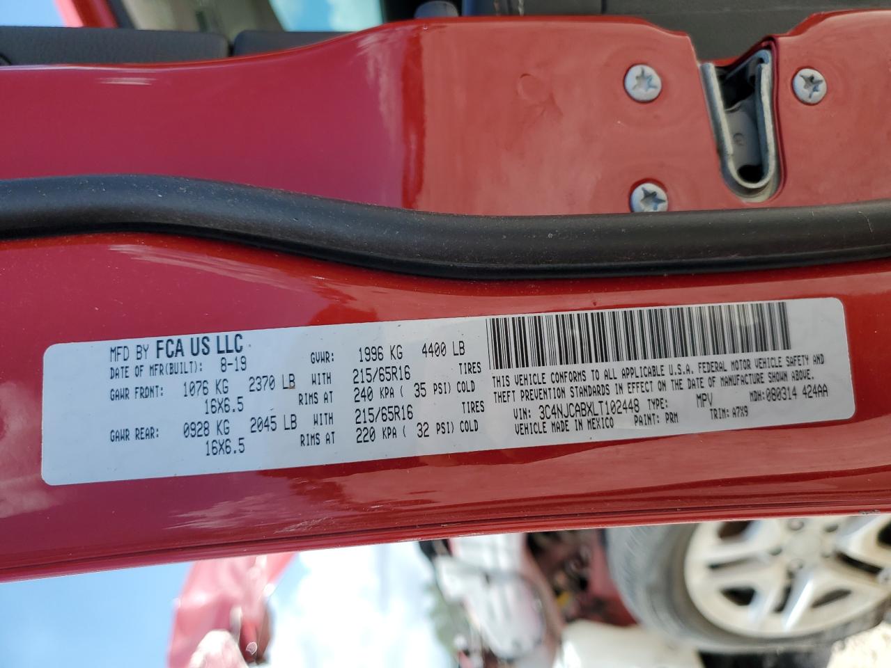 3C4NJCABXLT102448 2020 Jeep Compass Sport