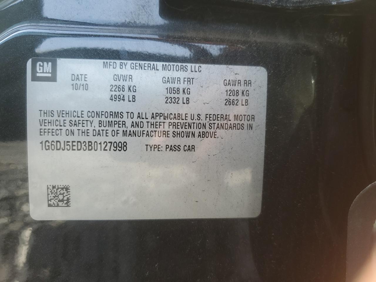 1G6DJ5ED3B0127998 2011 Cadillac Cts Performance Collection