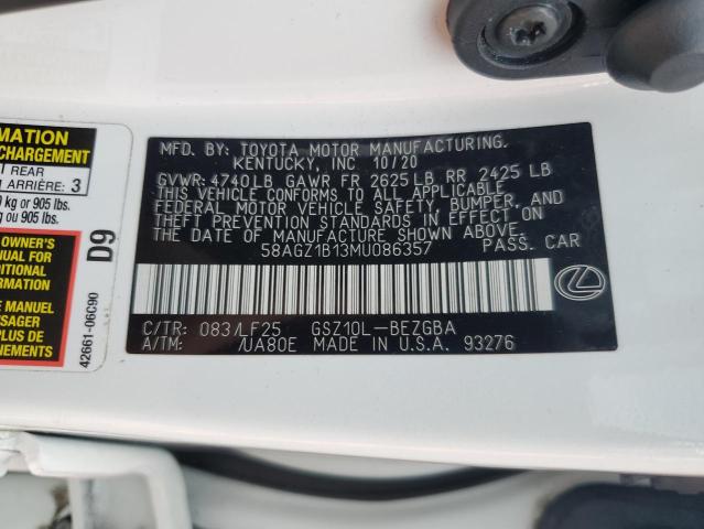 2021 Lexus Es 350 Base VIN: 58AGZ1B13MU086357 Lot: 59870894