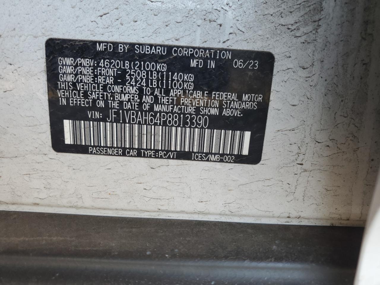 JF1VBAH64P8813390 2023 Subaru Wrx Premium