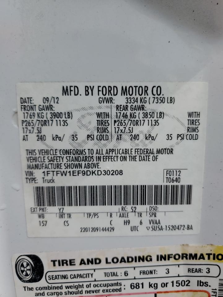 1FTFW1EF9DKD30208 2013 Ford F150 Supercrew