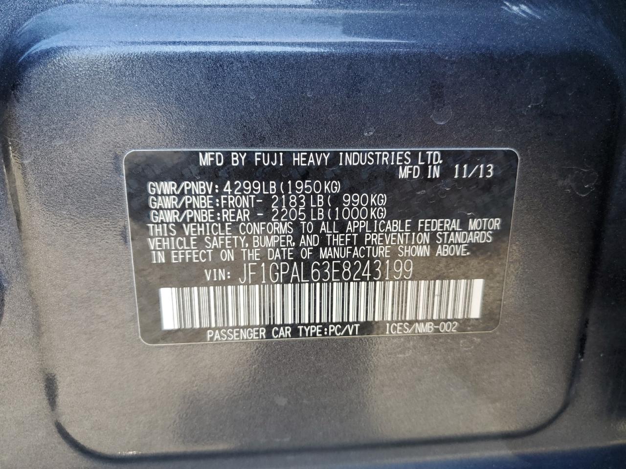 JF1GPAL63E8243199 2014 Subaru Impreza Sport Premium