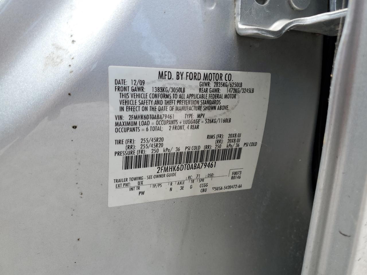 2FMHK6DT0ABA79461 2010 Ford Flex Limited