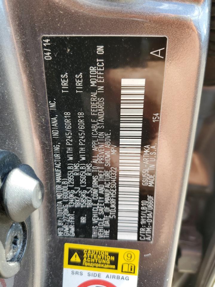 5TDJKRFH5ES040322 2014 Toyota Highlander Xle