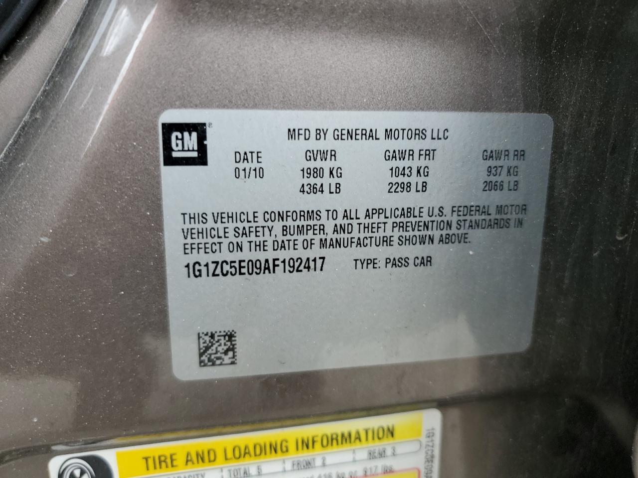 1G1ZC5E09AF192417 2010 Chevrolet Malibu 1Lt