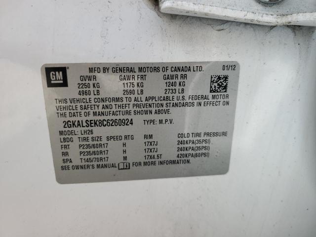 2012 GMC Terrain Sle VIN: 2GKALSEK8C6260924 Lot: 59585584