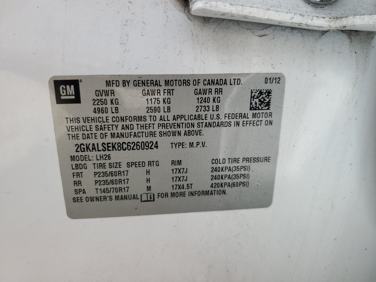 2GKALSEK8C6260924 2012 GMC Terrain Sle