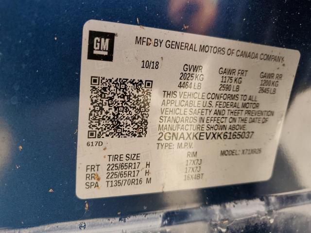 2019 Chevrolet Equinox Lt VIN: 2GNAXKEVXK6165037 Lot: 59270924