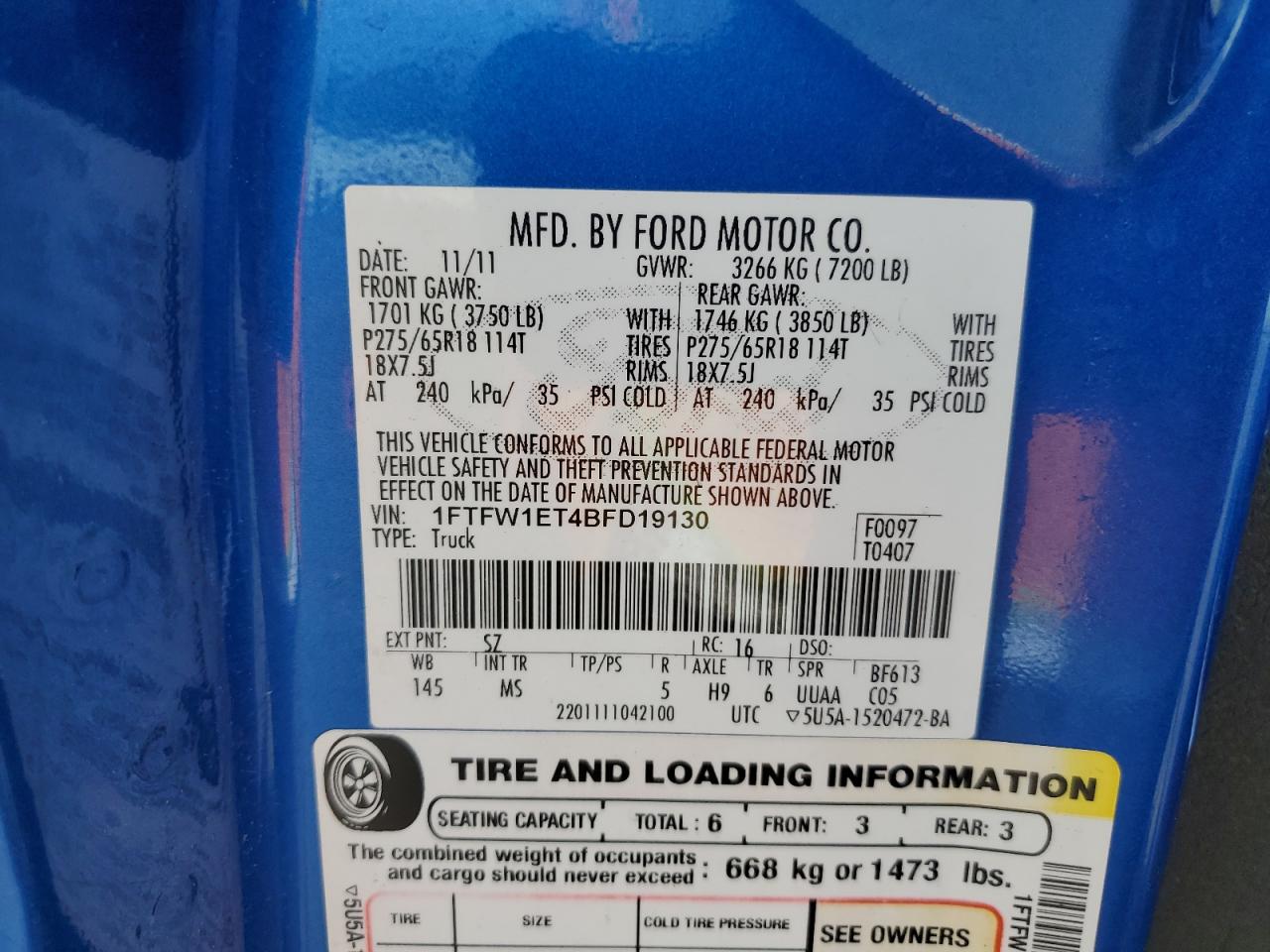 1FTFW1ET4BFD19130 2011 Ford F150 Supercrew