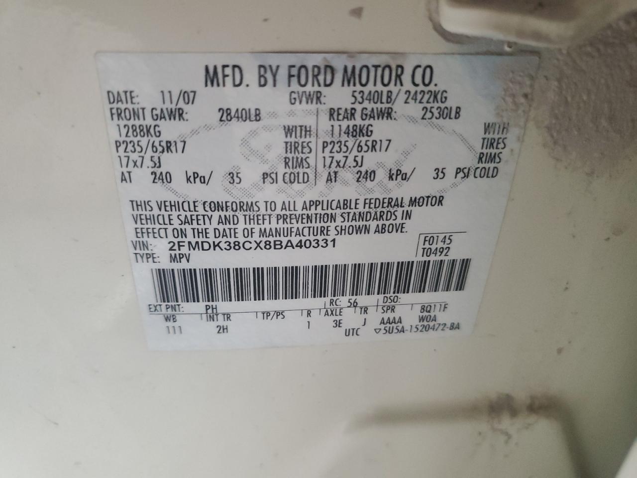 2FMDK38CX8BA40331 2008 Ford Edge Sel