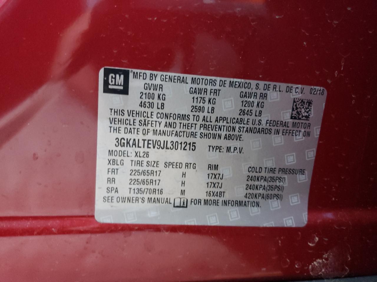 3GKALTEV9JL301215 2018 GMC Terrain Sle