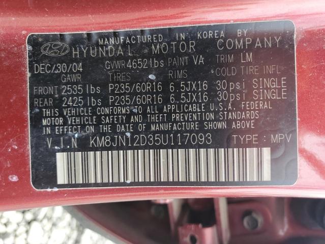 2005 Hyundai Tucson Gls VIN: KM8JN12D35U117093 Lot: 57244374