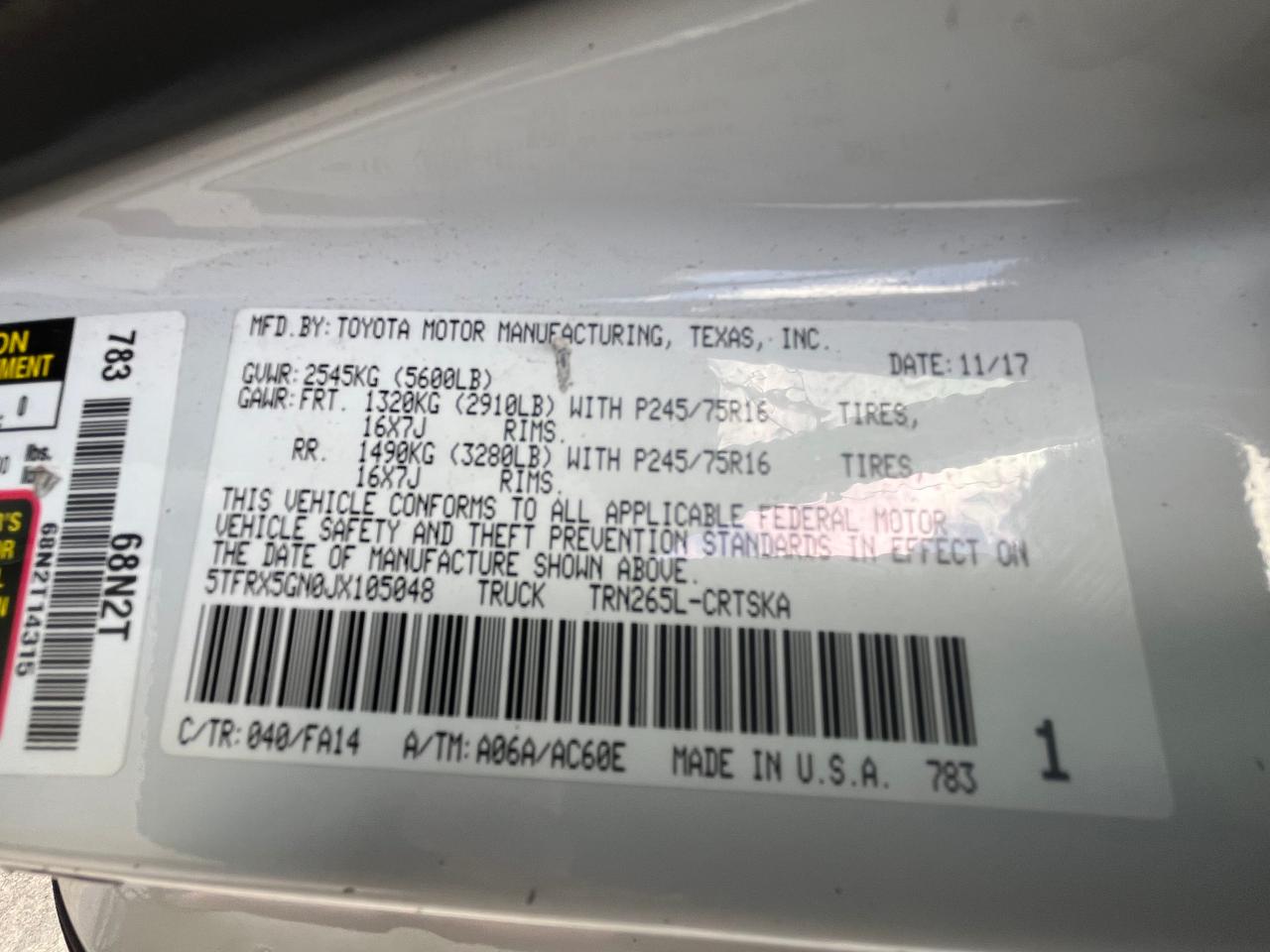 5TFRX5GN0JX105048 TOYOTA TACOMA 2018