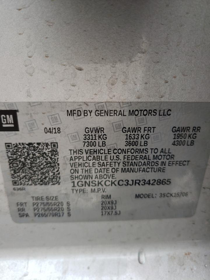 1GNSKCKC3JR342865 CHEVROLET TAHOE 2018