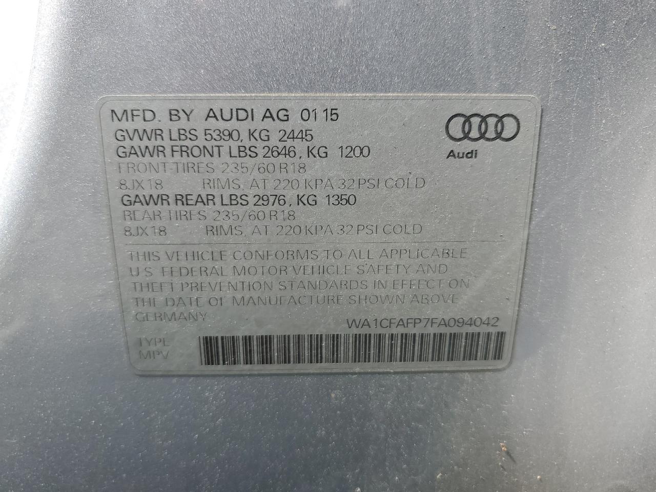 WA1CFAFP7FA094042 2015 Audi Q5 Premium