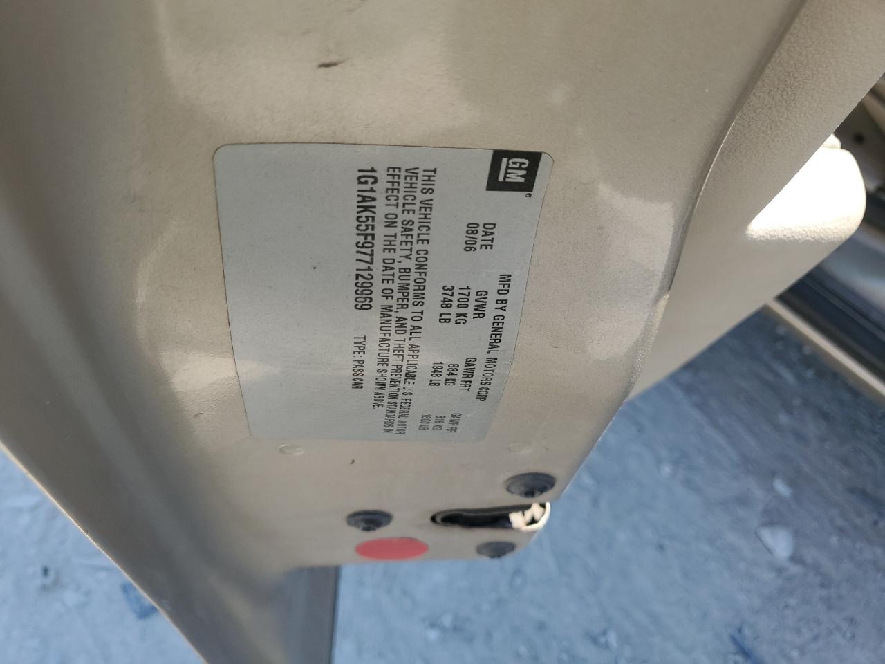 1G1AK55F977129969 2007 Chevrolet Cobalt Ls