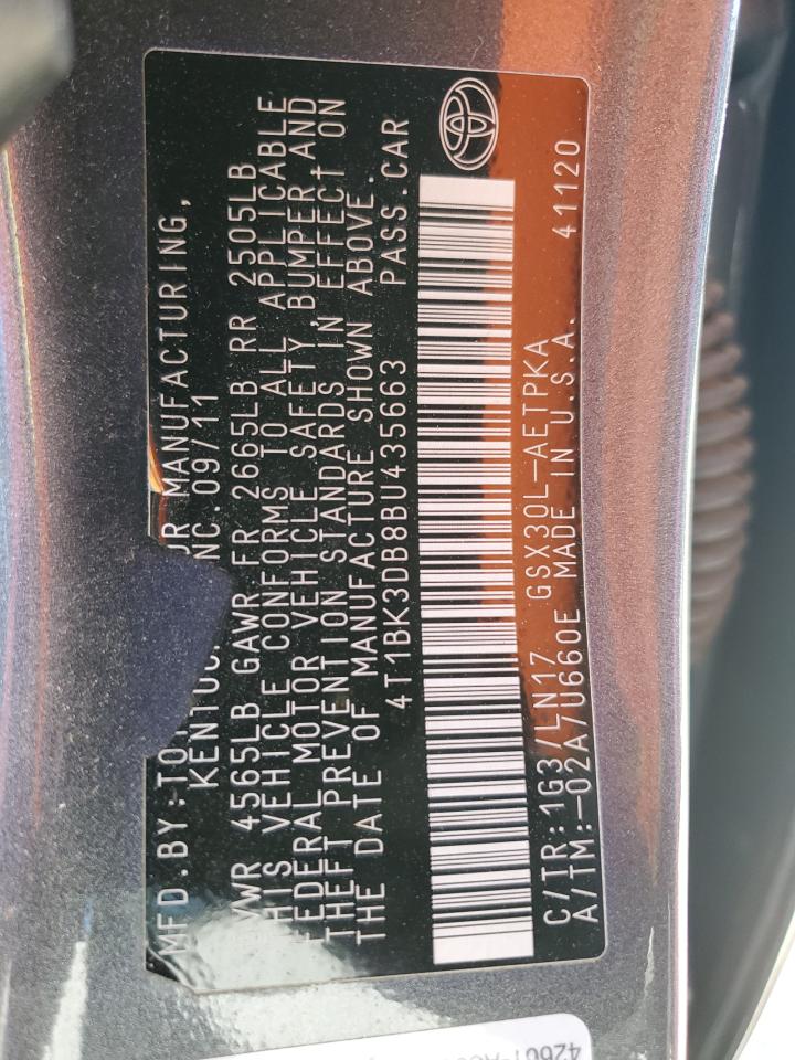 4T1BK3DB8BU435663 2011 Toyota Avalon Base