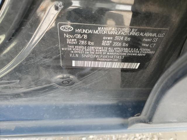 2019 Hyundai Elantra Se VIN: 5NPD74LF6KH431453 Lot: 61498084