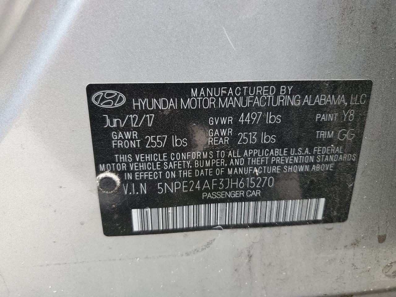 5NPE24AF3JH615270 2018 Hyundai Sonata Se