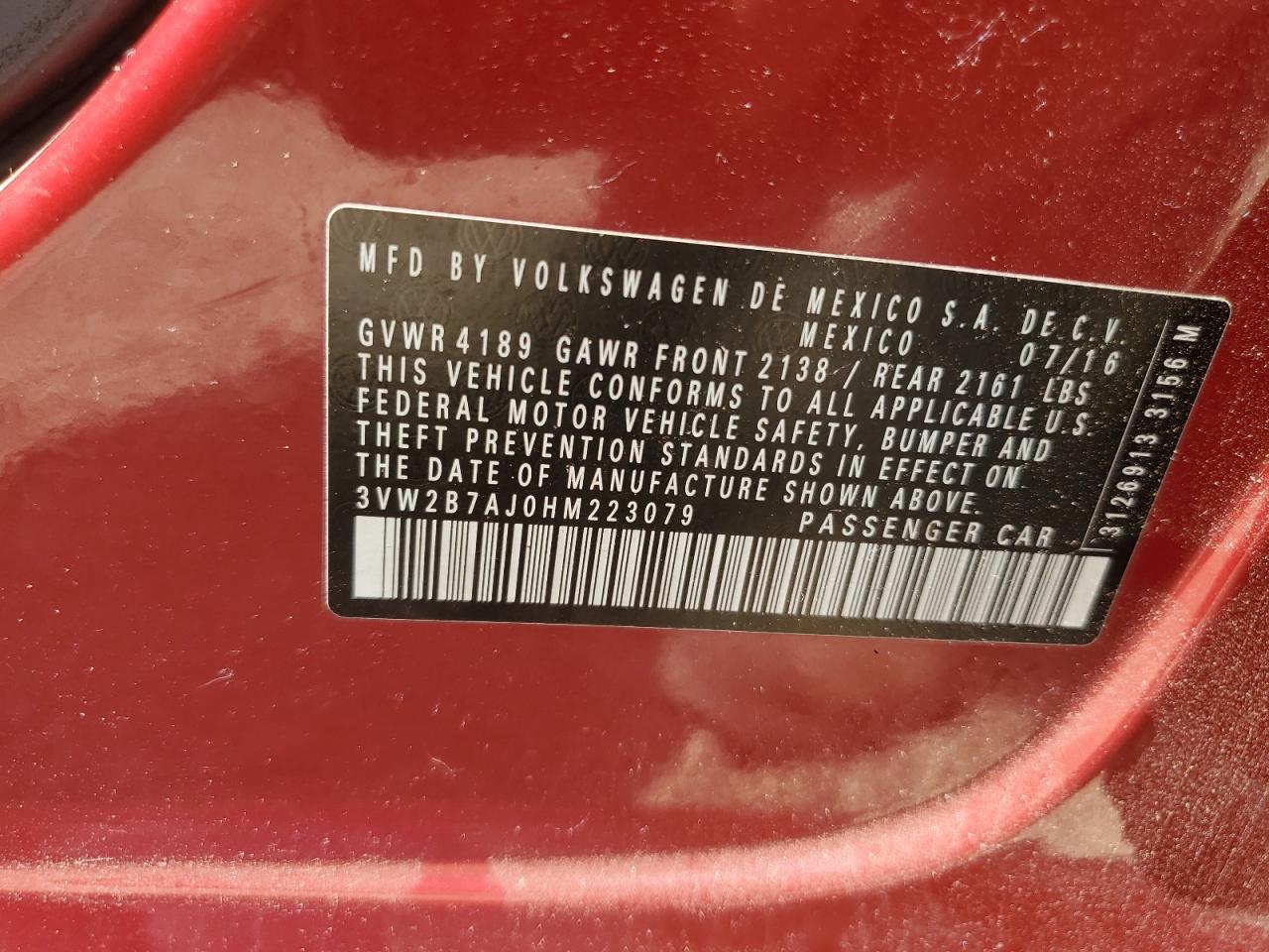 3VW2B7AJ0HM223079 2017 Volkswagen Jetta S