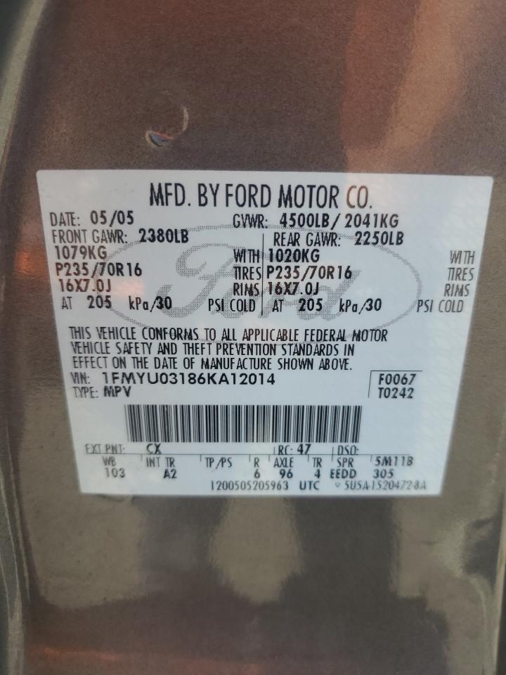 1FMYU03186KA12014 2006 Ford Escape Xlt