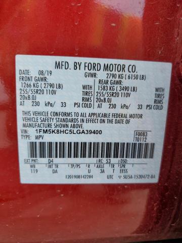 2020 Ford Explorer Platinum VIN: 1FM5K8HC5LGA39400 Lot: 58721374