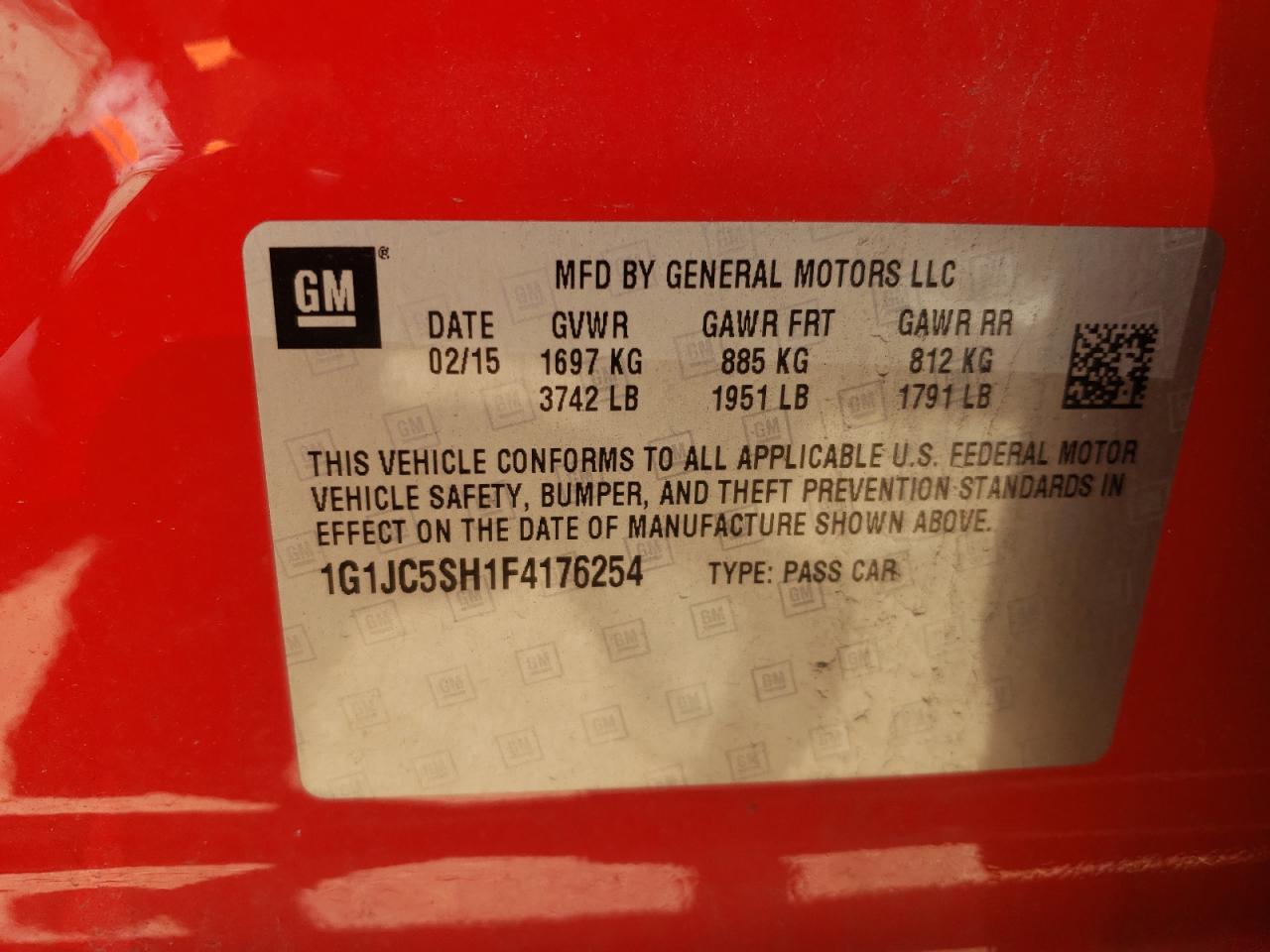 1G1JC5SH1F4176254 2015 Chevrolet Sonic Lt