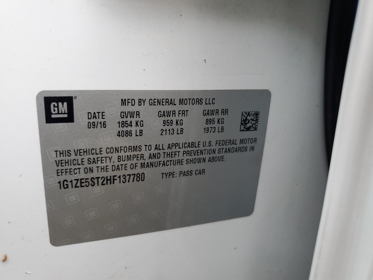 1G1ZE5ST2HF137780 2017 Chevrolet Malibu Lt