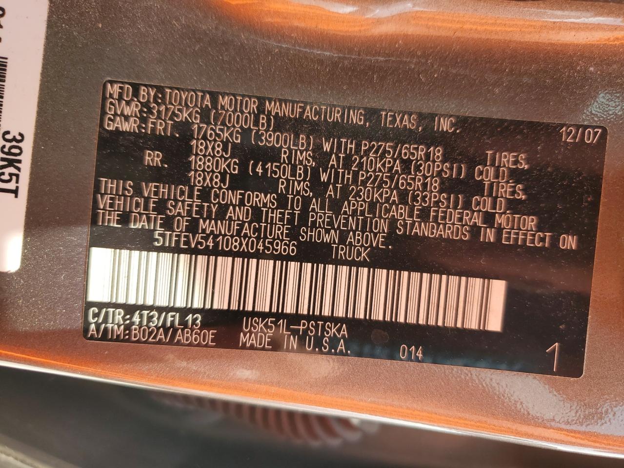 5TFEV54108X045966 2008 Toyota Tundra Crewmax