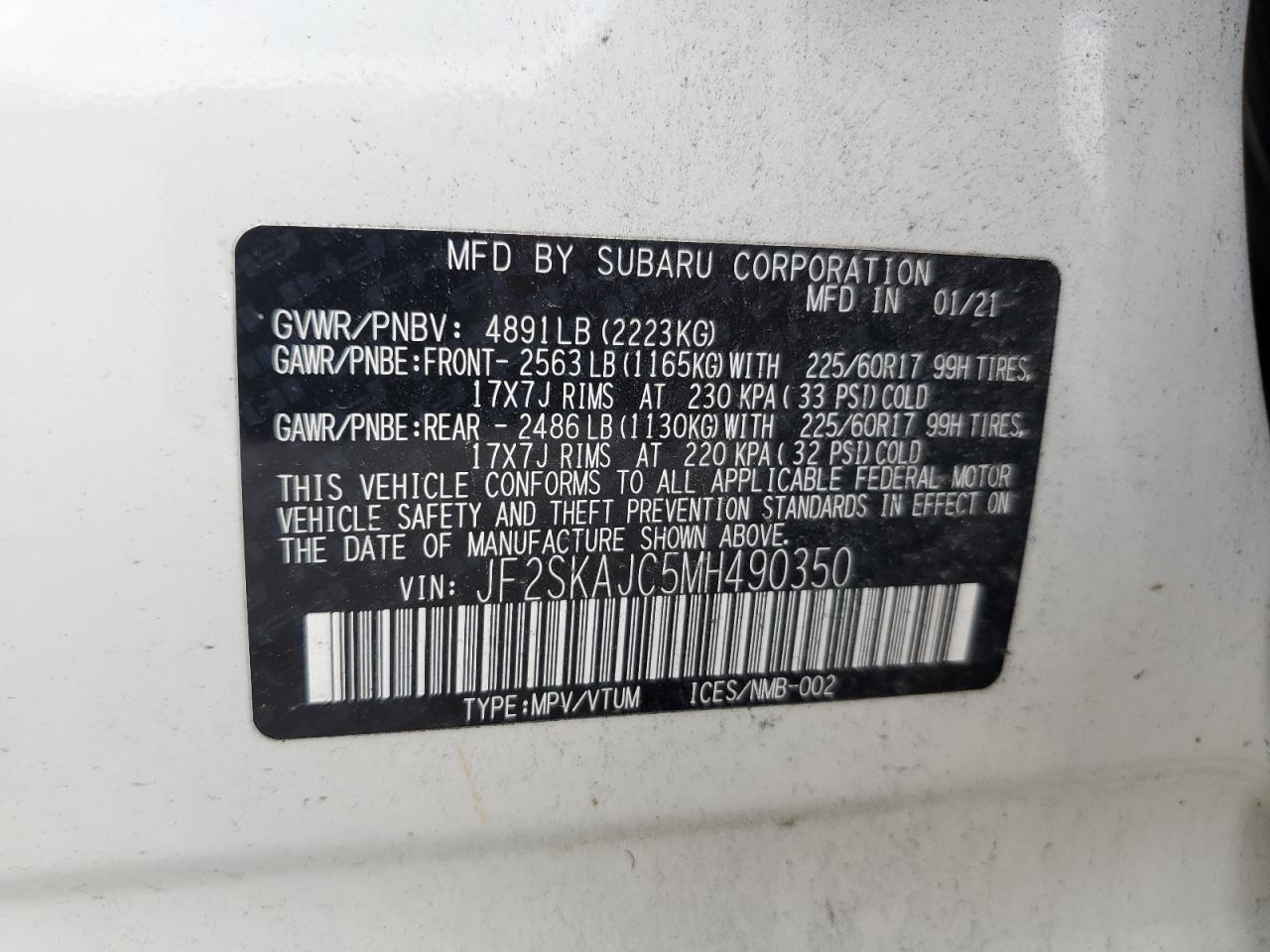 JF2SKAJC5MH490350 2021 Subaru Forester Premium