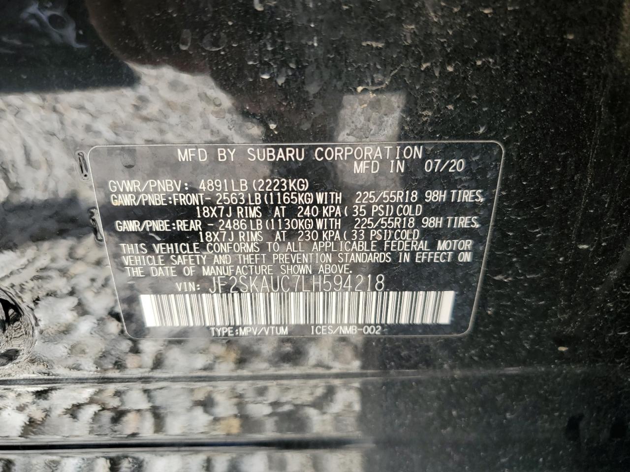 JF2SKAUC7LH594218 2020 Subaru Forester Limited